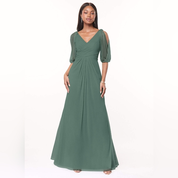 Azazie "Noelia" Pleated Maxi Dress - Picture 1 of 12
